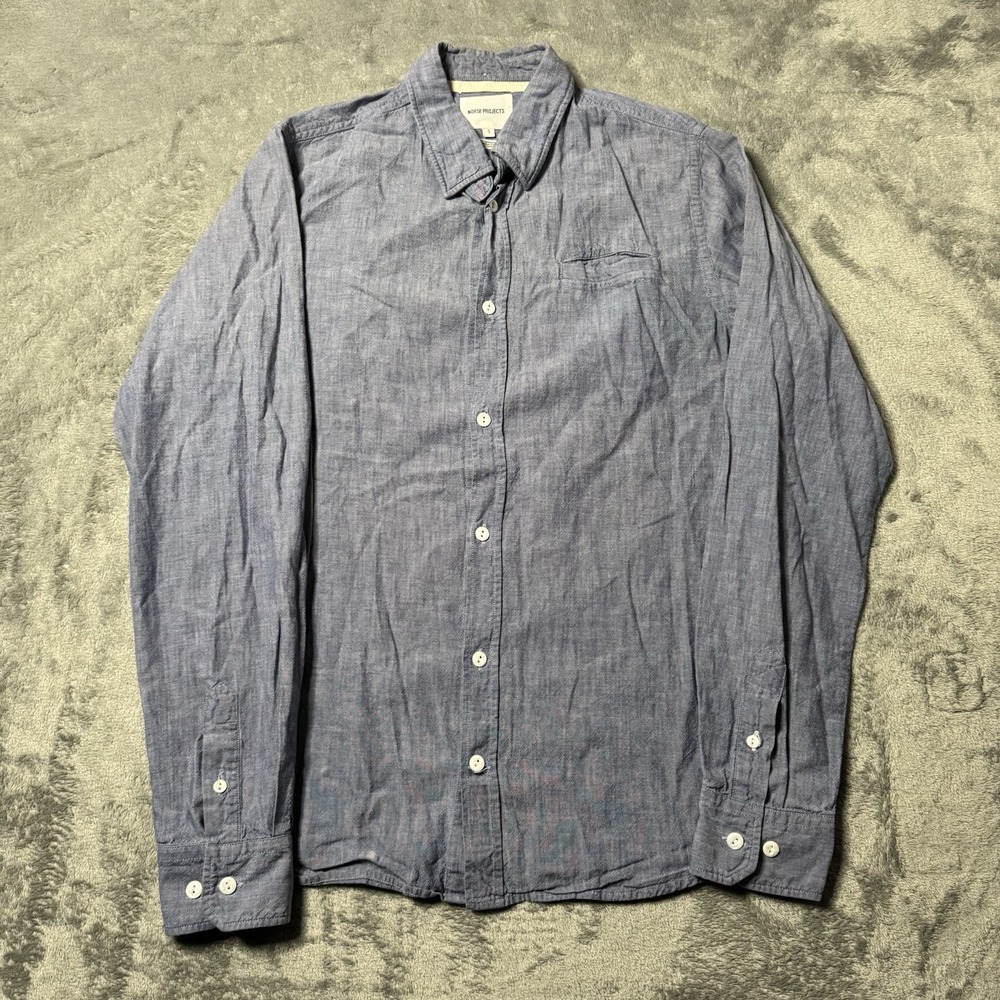 Norse Projects Cotton Shirt Mens Small Blue Chest Pocket Summer Oi Polloi